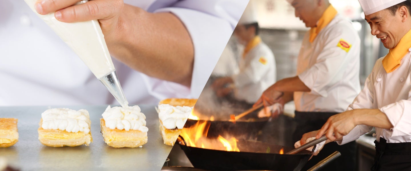 Chefs cooking and baking