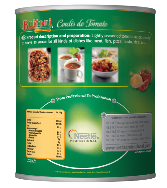 BUITONI Nutrition Facts
