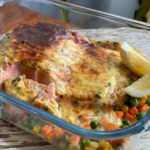 Baked Salmon with Mustard Mayonnaise and Lemon